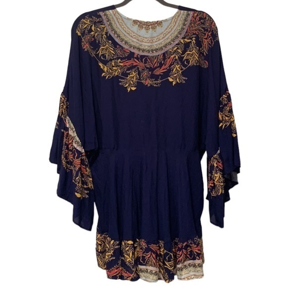 Free People Blouse Navy Yellow‎ Pink Size Medium - Picture 2 of 9